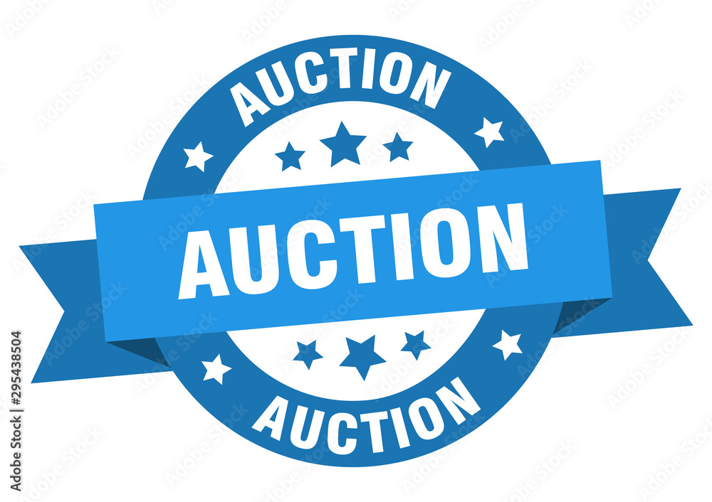 Fototapeta premium auction ribbon. auction round blue sign. auction