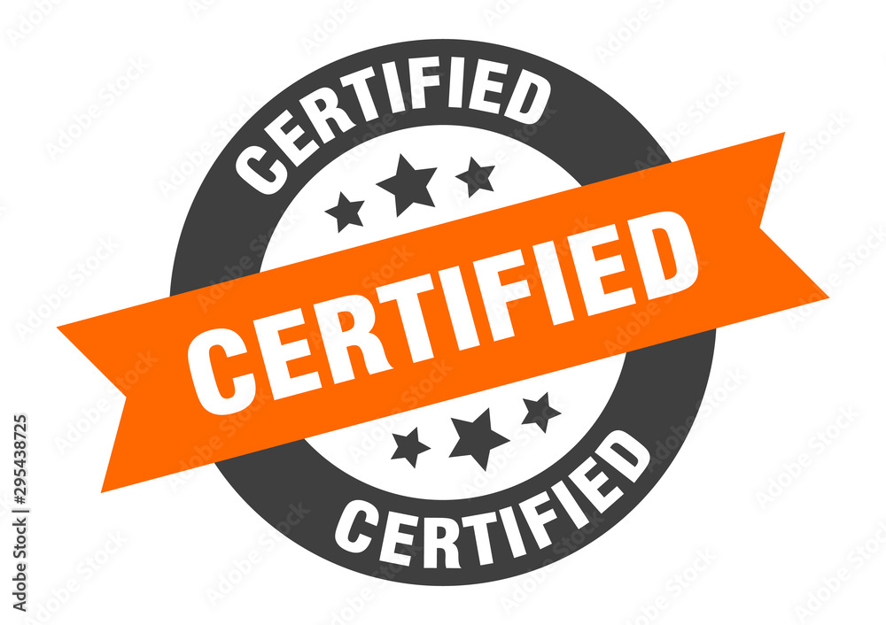 Obraz premium certified sign. certified orange-black round ribbon sticker