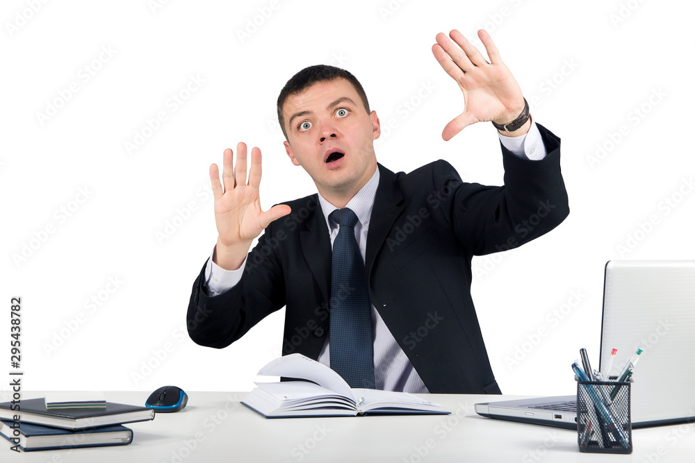 Young businessman pressing virtual buttons Young businessman pressing virtual buttons