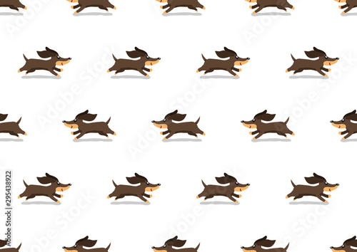 Vector cartoon cute dachshund dog seamless pattern background for design.