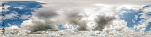 Seamless cloudy blue sky hdri panorama 360 degrees angle view with zenith and beautiful clouds for use in 3d graphics as sky dome or edit drone shot © hiv360