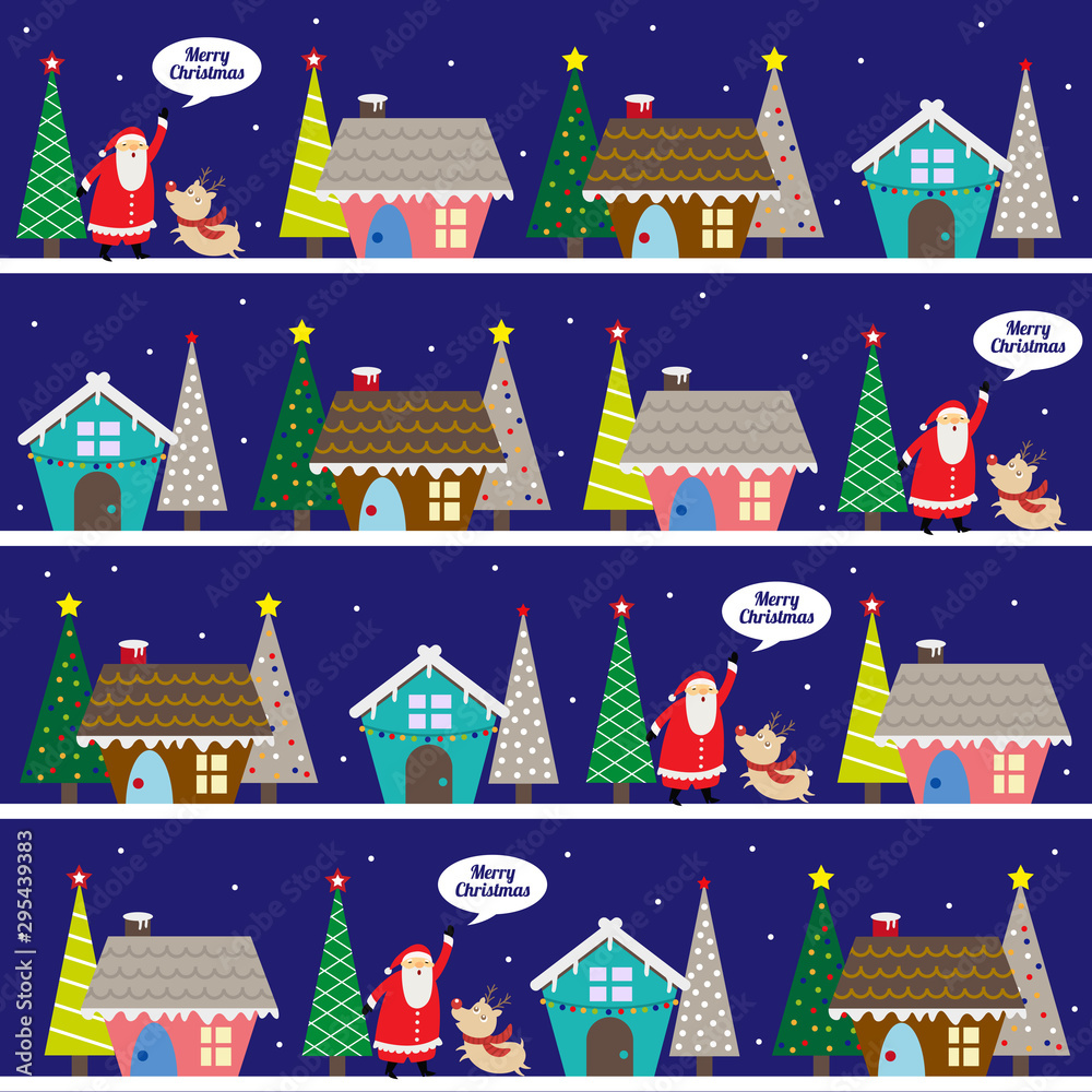 Christmas town with Santa Claus and christmas tree background.