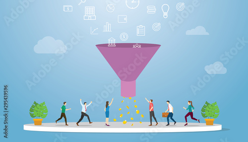 marketing sales funnel with profit result oriented concept with modern flat style - vector photo