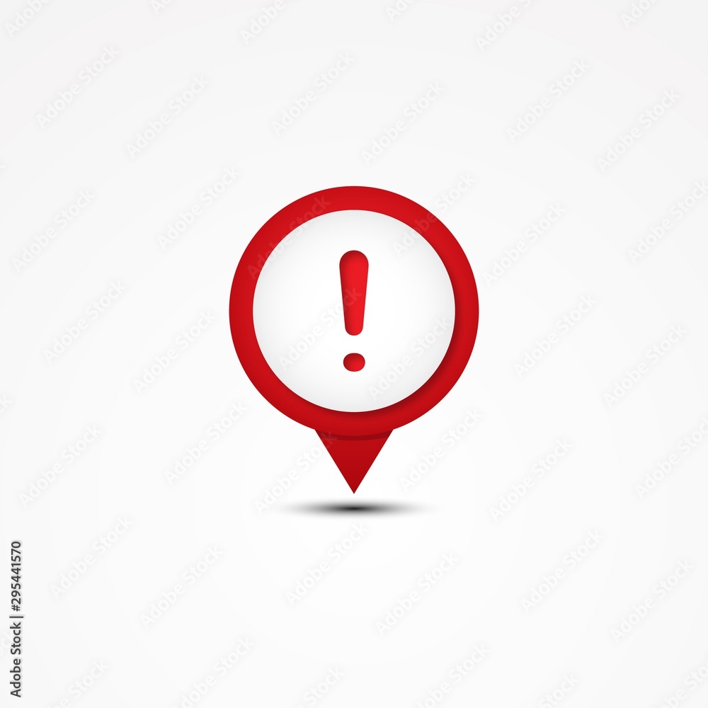 Combination graphic exclamation mark and map pointer Combination graphic exclamation mark and map pointer