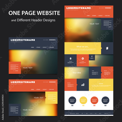 Colorful One Page Website Template - Various Header Designs with Blurred Backgrounds