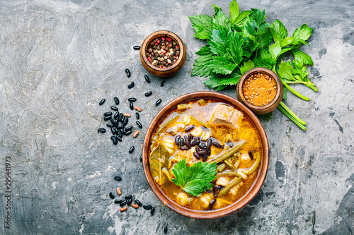 Bowl of delicious meat soup