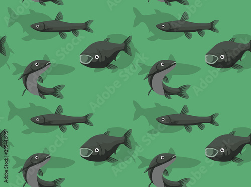 Invasive Species Grass Carp Black Vector Seamless Background Wallpaper