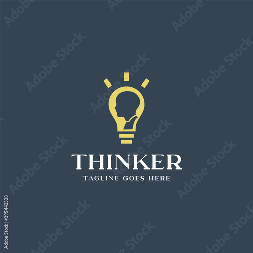 smart thinker in light bulb logo icon vector template
