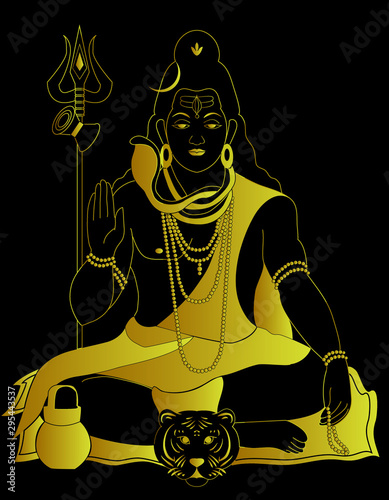Lord Shiva god of Hindu gold art logo vector illustration art design