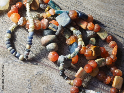 Ancient glass beads with carnelian