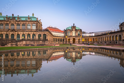 Beautiful architecture of the Zwinger palace in Dresden ad dusk, Saxony. Germany