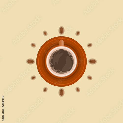 Editable Top View a Cup of Coffee and Beans as Watch Vector Illustration for Additional Element of Cafe or Business Related Design Project With Time Concept