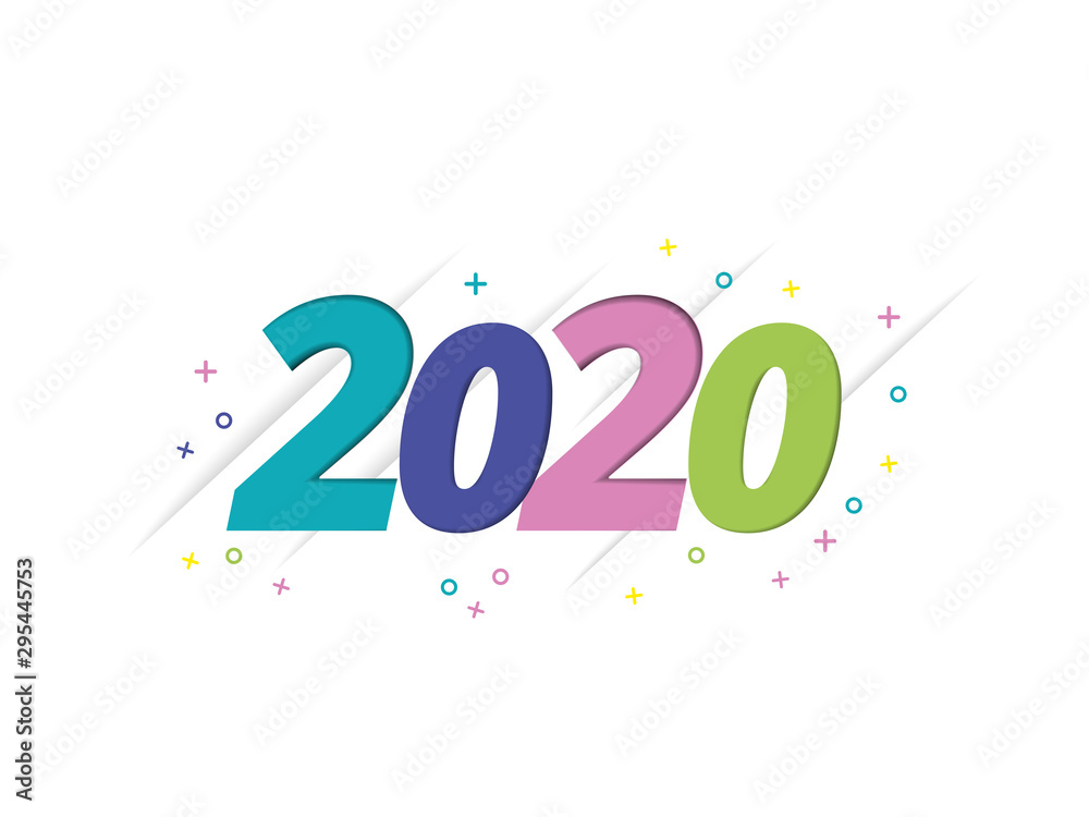 Paper text 2020 on white background for Happy New Year celebration greeting card design.
