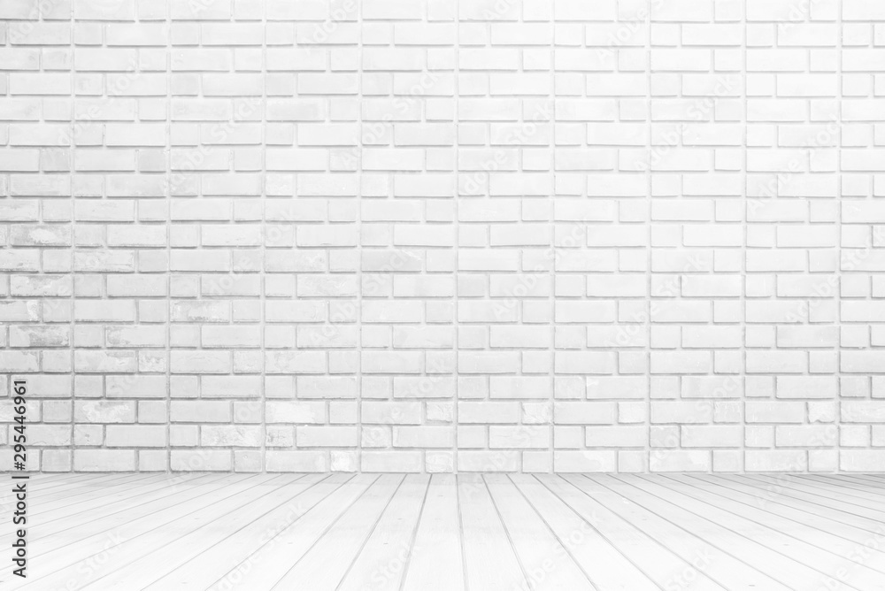 White Brick Room with Wooden Pavement Background. White Brick Room with Wooden Pavement Background.