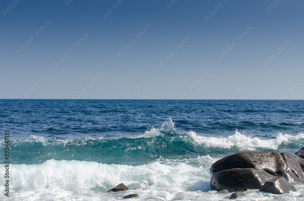 waves crashing on rocks. sea view.