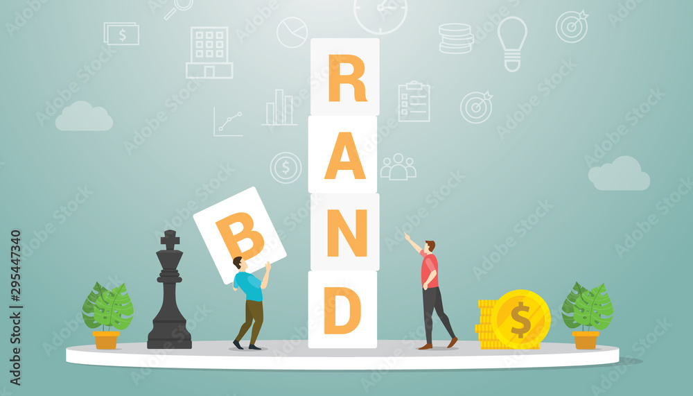 brand development with team people strategy with word block concept with modern flat style - vector brand development with team people strategy with word block concept with modern flat style - vector