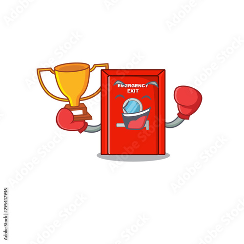 Boxing winner emergency exit door with cartoon shape