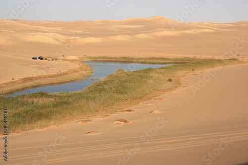 A small Fresh Water Oasis surrounded by Sand Dunes in the Sahara Desert near Siwa