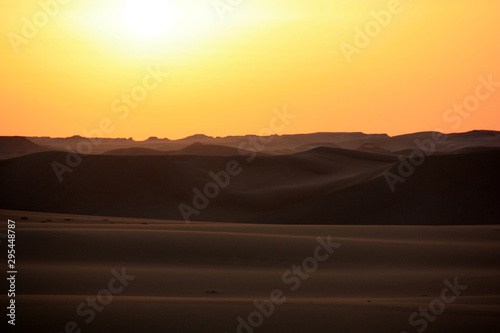 Sunset over beautiful Sand Dunes in the Sahara Desert near Siwa Oasis, Egypt