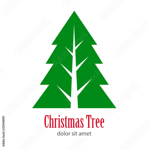 Logotipo con texto Christmas Tree con árbol abstracto triangulo con tronco y ramas en espacio negativo en color verde