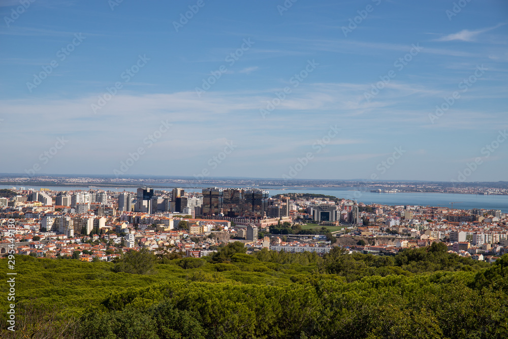 Lisbon as seen from the Panoramico de Monsanto, a building built in the sixties as a restaurant, now abandoned, a popular place for photography enthusiasts because of the view point it has.