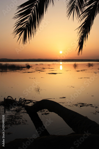 Beautiful Sunset seen from Fatnas Island, an Island at Siwa Oasis in the Egyptian Sahara Desert