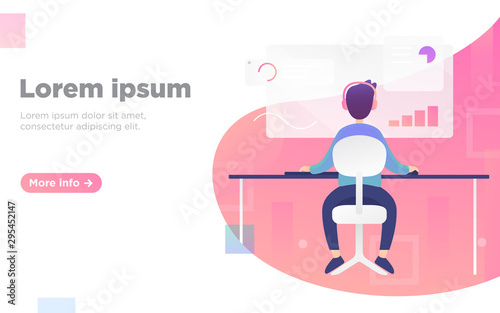 modern flat men in front of computer landing page iilustration