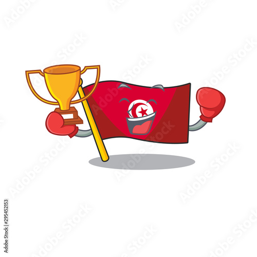 Boxing winner flag tunisia character isolated with cartoon