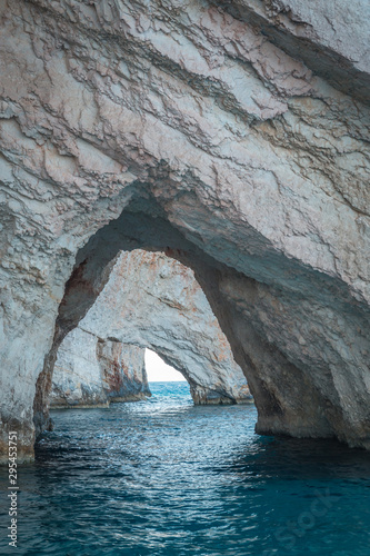 Blue caves on Zakynthos island - Greece. See thru caves shore.