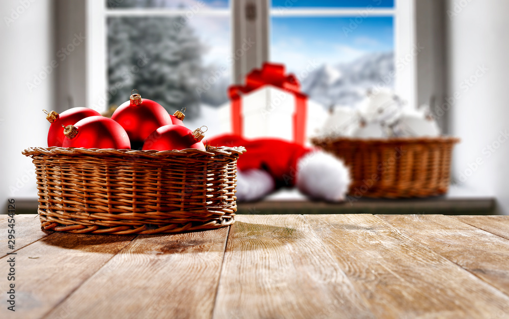 Fototapeta premium Table background of free space and window background 