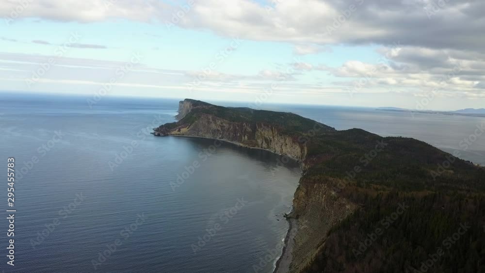Drone shot flying along the coastline of the Gaspé Peninsula in Quebec, Canada. Drone shot flying along the coastline of the Gaspé Peninsula in Quebec, Canada.