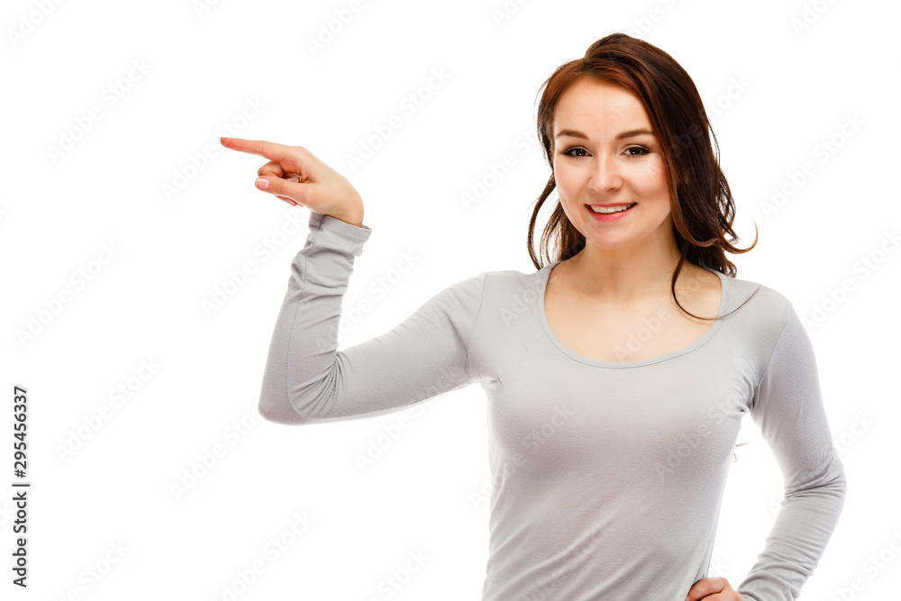 Woman pointing isolated on white background Woman pointing isolated on white background