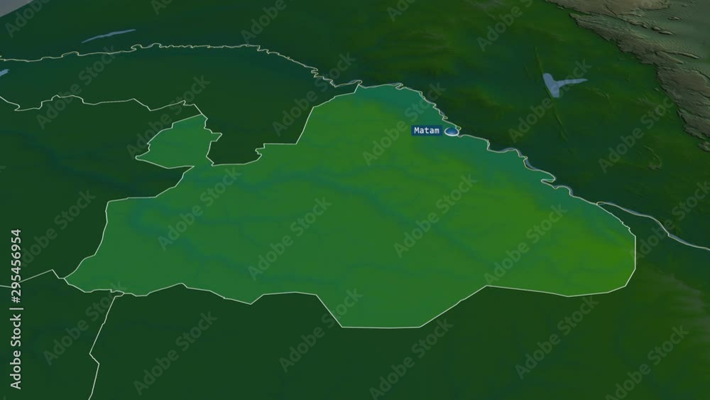 Matam - region of Senegal with its capital zoomed on the physical map of the globe. Animation 3D Matam - region of Senegal with its capital zoomed on the physical map of the globe. Animation 3D