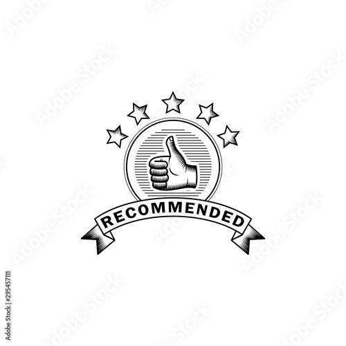 recommended with thumbs up emblem Logo Vector Icon Illustration, thumbs up recommended with five stars 