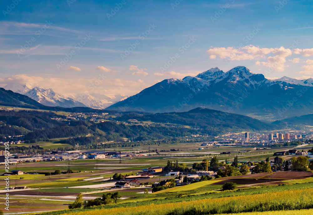 landscape with green fields and mountains