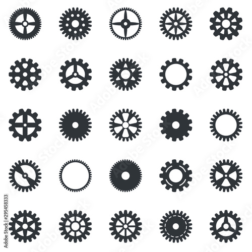 Gear icons set. Vector transmission cog wheels and gears isolated on white background