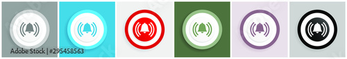 Alarm icon set, colorful flat design vector illustrations in 6 options for web design and mobile applications