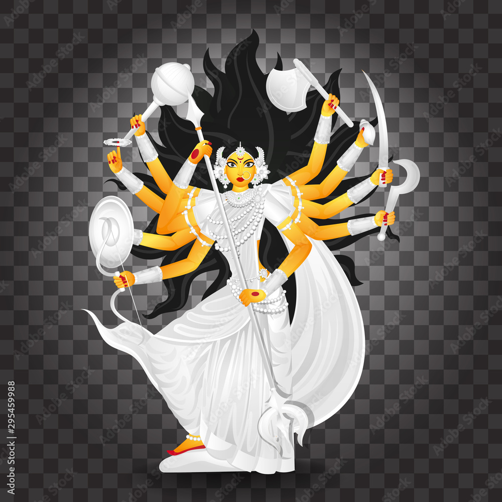 Illustration of Goddess Durga Maa on black png background. Stock Vector |  Adobe Stock