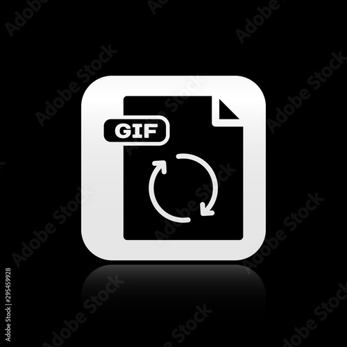 Black GIF file document. Download gif button icon isolated on black background. GIF file symbol. Silver square button. Vector Illustration