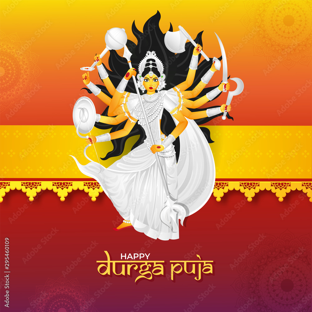 Premium Vector  Vector illustration greeting of happy durga puja goddess  durga face in subh navratri abstract background