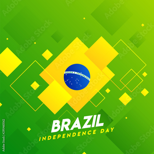 Brazil Independence Day celebration poster or template design decorated with abstract element in flag color.