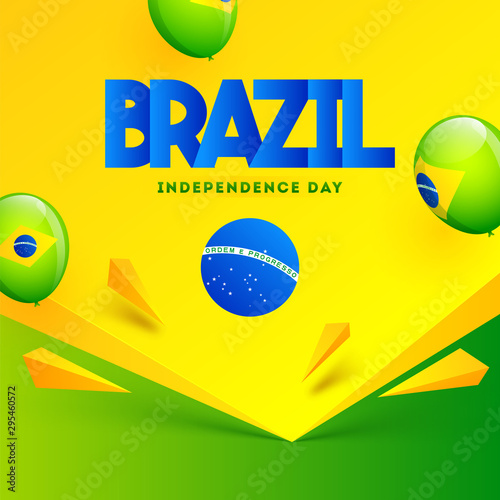 Brazil Independence Day poster or template design decorated with balloons in Brazil Flag color on abstract background.
