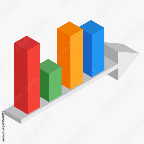 3D bar graph on arrow for business infographic.