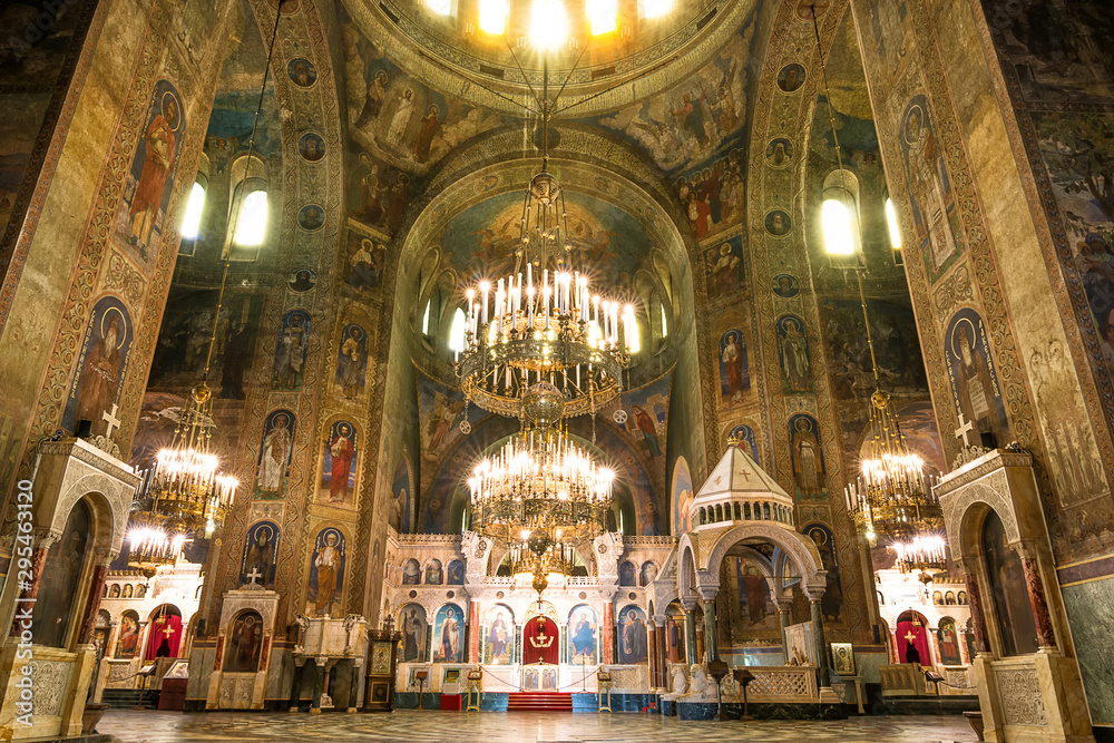 Interior of the Cathedral of Saint Alexander Nevsky in Sofia, Bulgaria