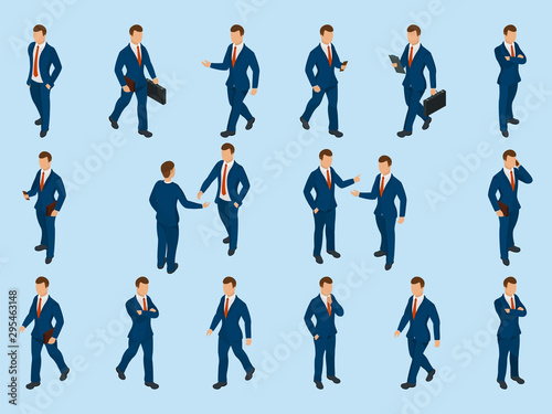 Isometric set of Business people in different gestures.