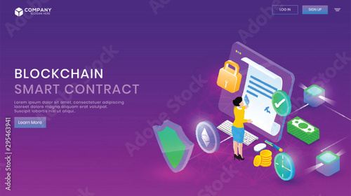 Secure contract data concept for Blockchain Smart Contract landing page design.
