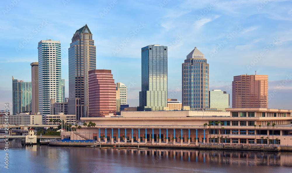 Downtown Tampa, Florida skyline and Hillsborough River in January 2019 Downtown Tampa, Florida skyline and Hillsborough River in January 2019