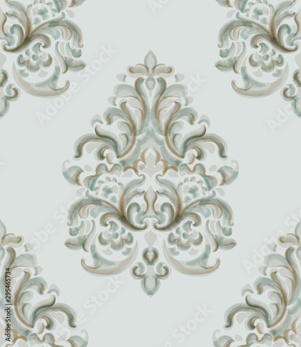 Rococo texture pattern Vector. Floral ornament decoration. Victorian engraved...