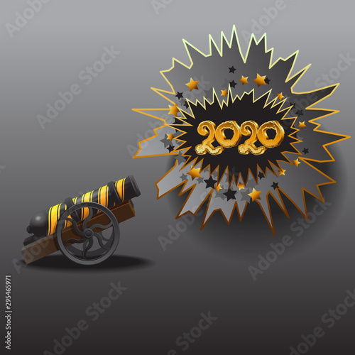 fireworks and explosion from festive cannon on black isolated background. Vector image.