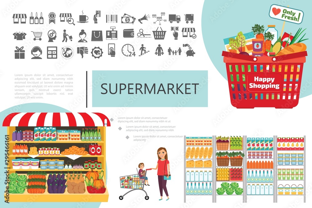 Flat Supermarket Elements Composition Flat Supermarket Elements Composition